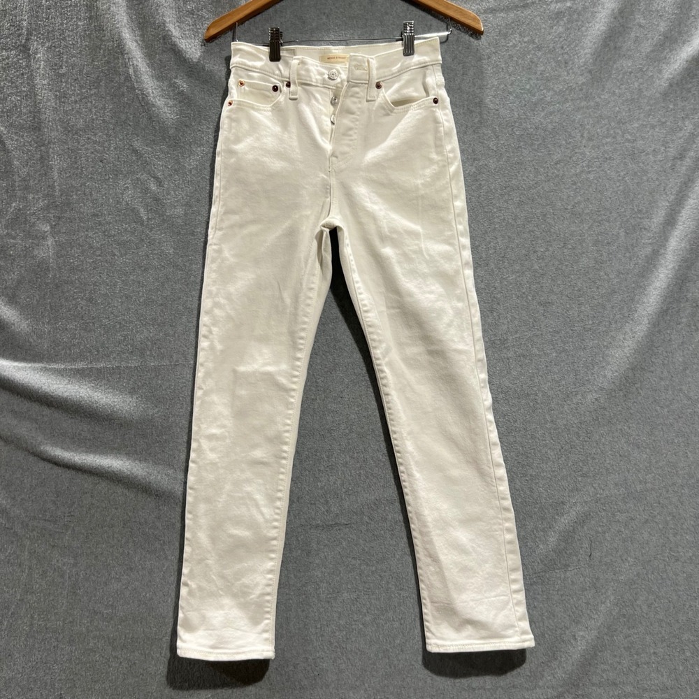 Levis Wedgie Straight High Rise White Coastal Button Fly Denim Jeans Size 25